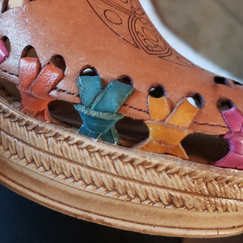 Mexican wedge leather multi-colored sandal - Picture 5 of 11